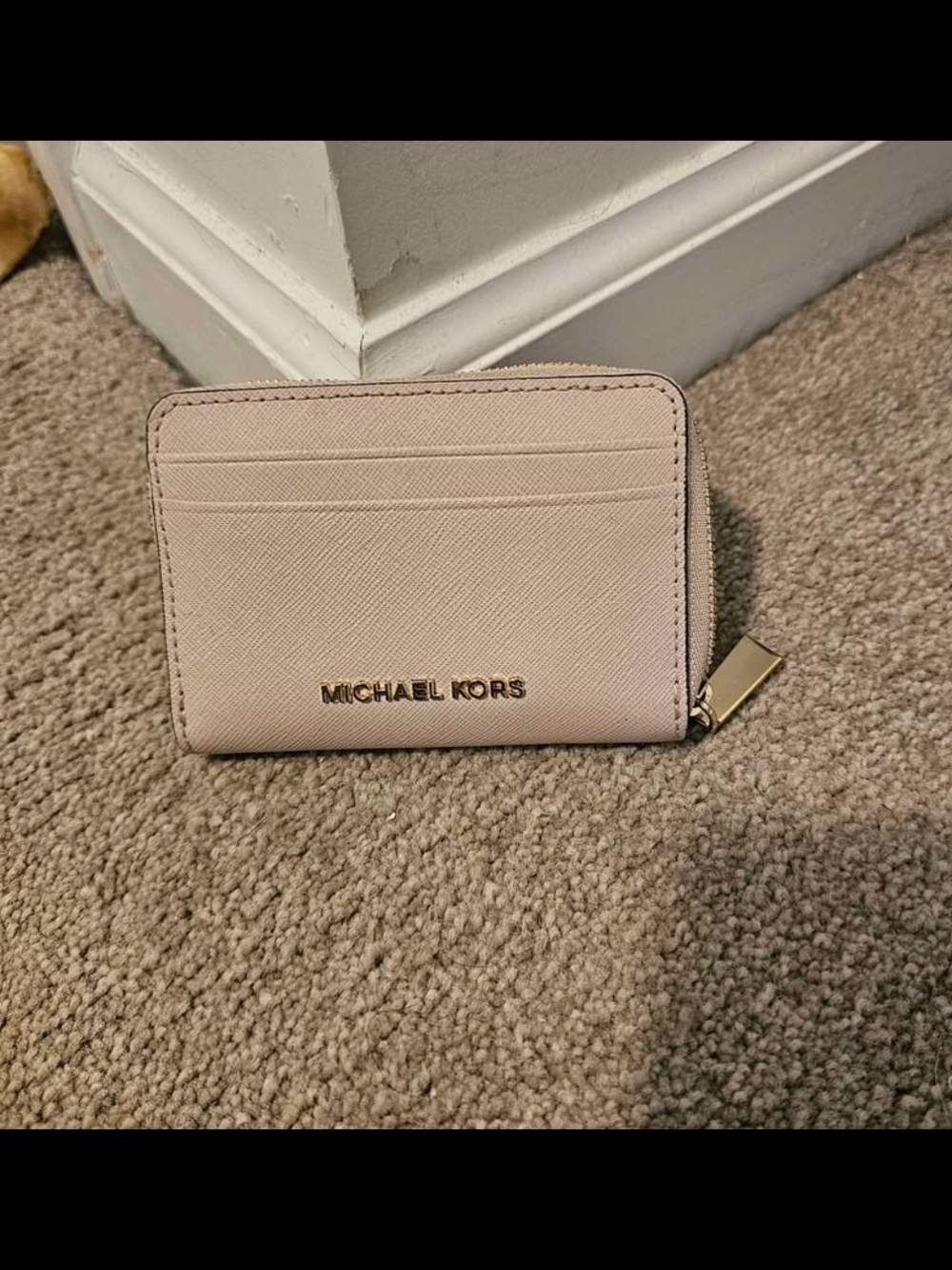 Michael Kors Zip Card Holder in Blush Pink with Gold Hardware